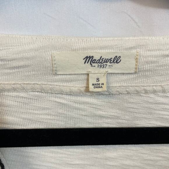 Madewell Boxstitch Slub Embroidered Cream Short Sleeve Split Neck Tunic Small - Picture 4 of 6